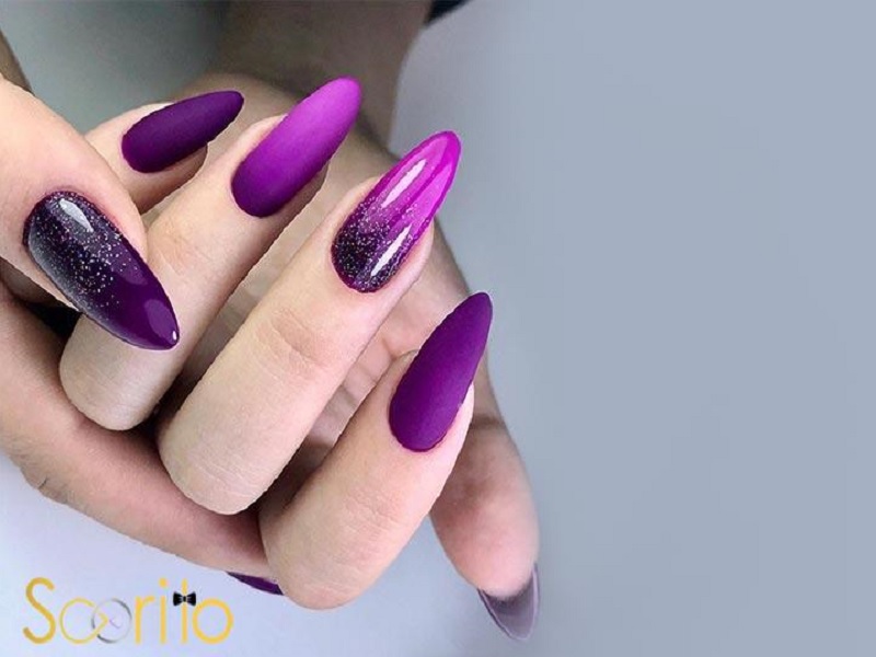 طرح ناخن مشکی بنفش