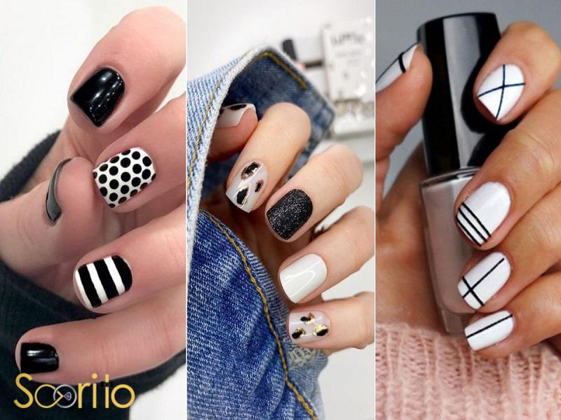 طرح ناخن مشکی سفید