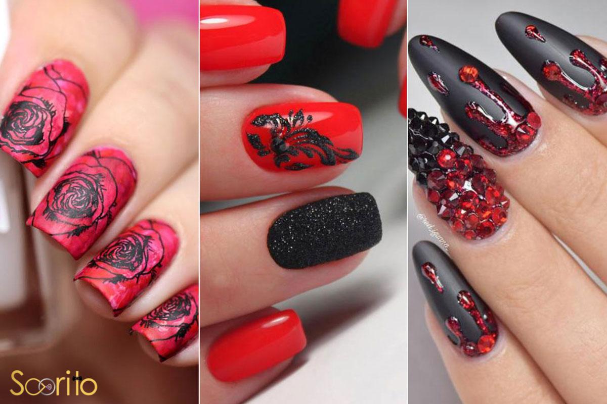 طرح ناخن قرمز مشکی