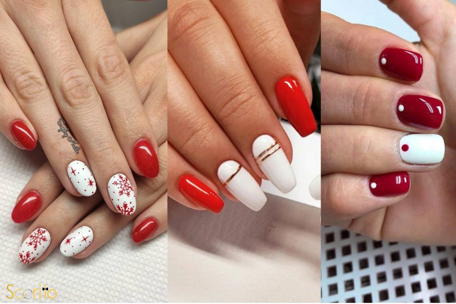 طرح ناخن قرمز و سفید
