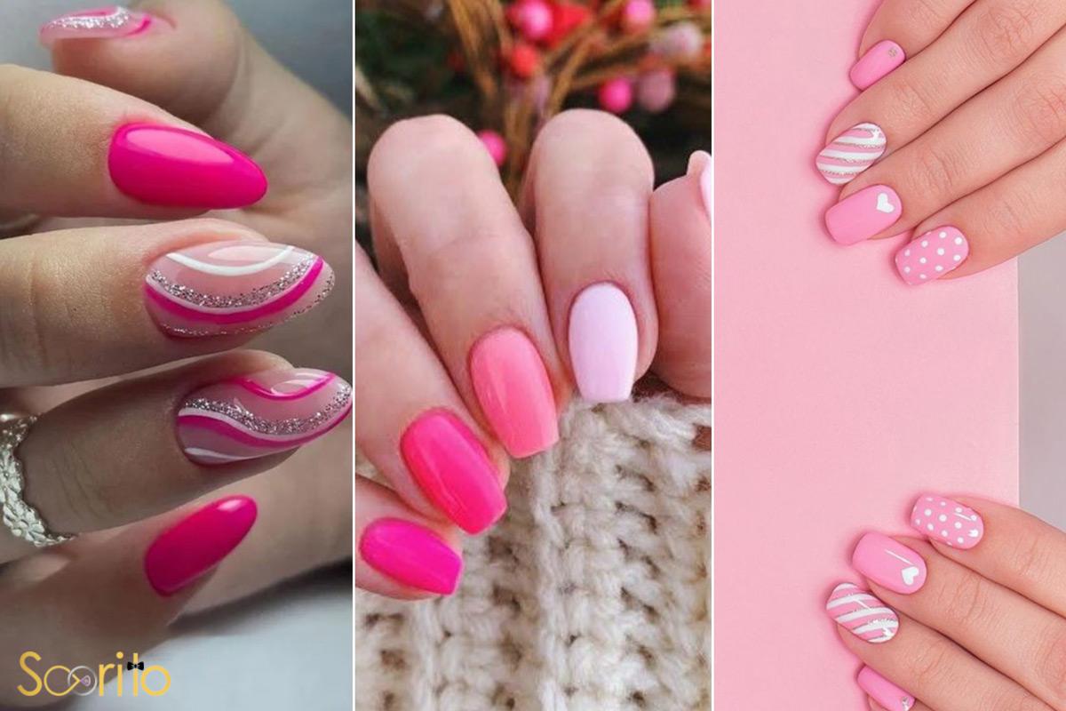 طرح ناخن صورتی ساده