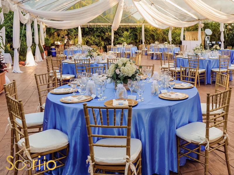 انتخاب باغ و تالار عروسی در تابستان با طراحی آبی وو فضای باز